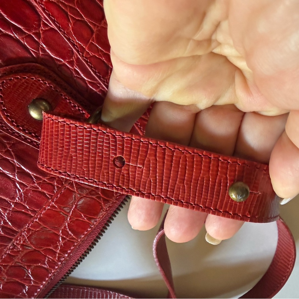 Vtg Brahmin Red Leather Tote Bag Prissy Collection Croc-Embossed Purse - Picture 12 of 15